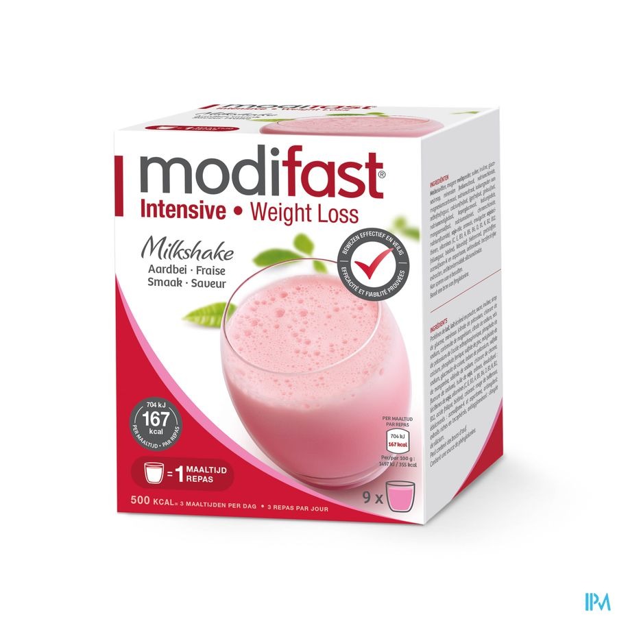 Modifast Intensive Milkshake Aardbei Zakje 9