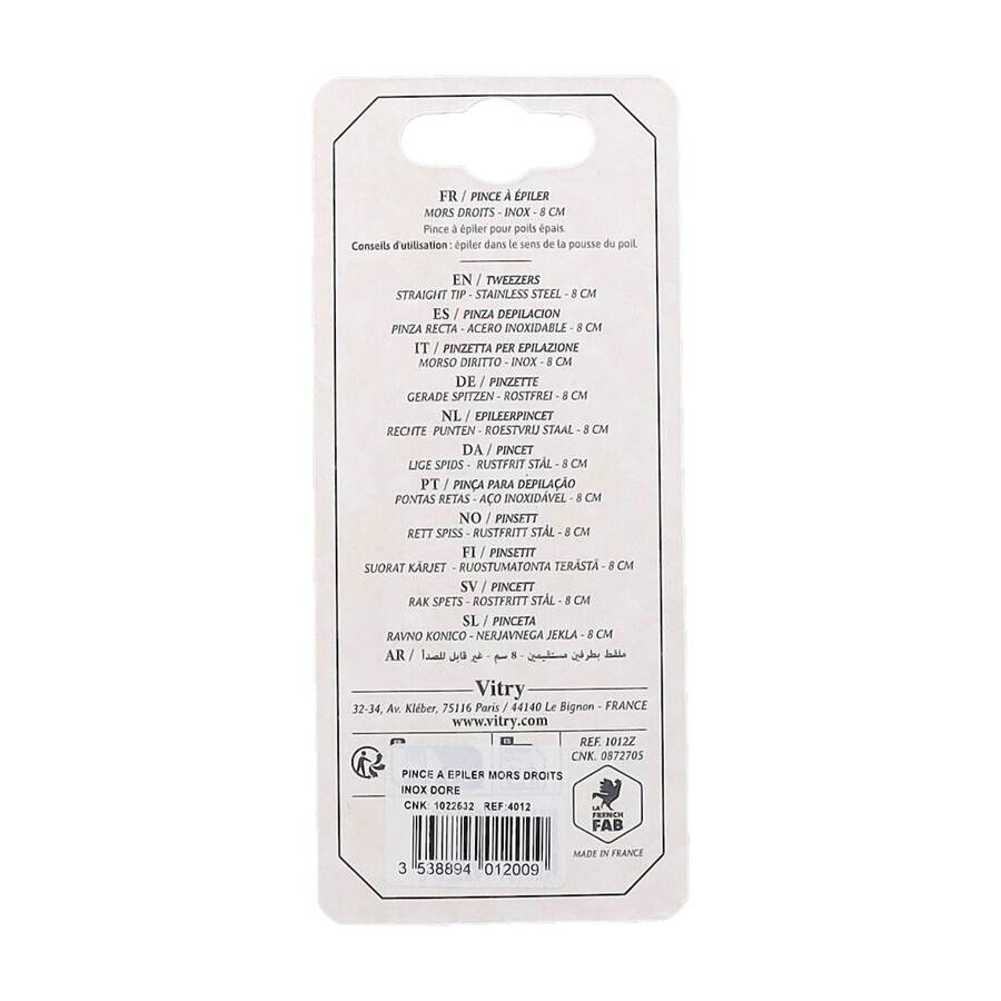 Pince A Epiler Mors Droits Inox Dore