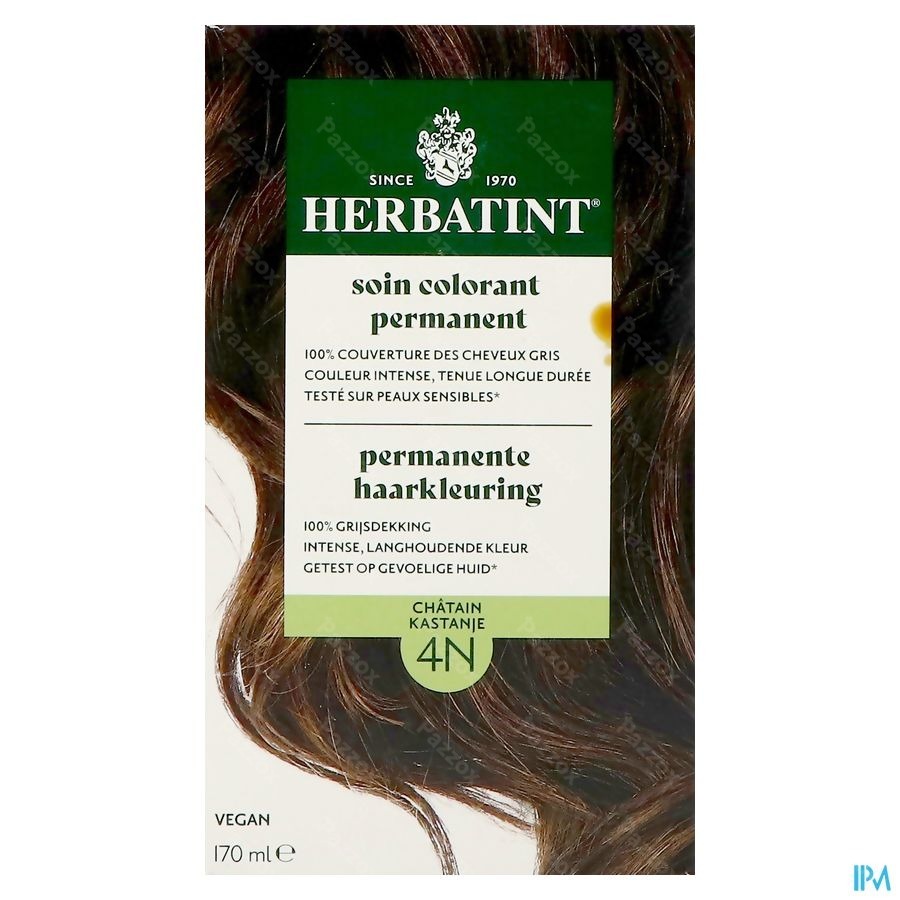 Herbatint Permanente Haarkleuring Kastanjebruin 4N Gevoelige Hoofdhuid 150ml