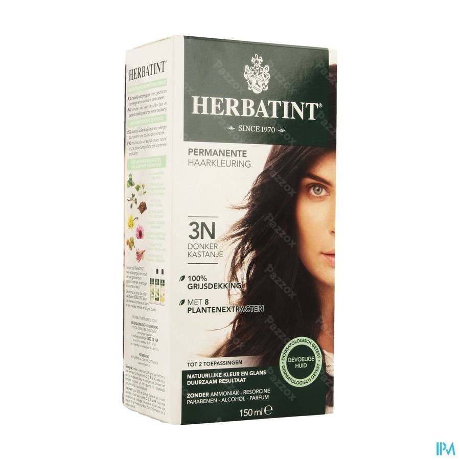 Herbatint Permanente Haarkleuring Donker Kastanje 3N Gevoelige Hoofdhuid 150ml