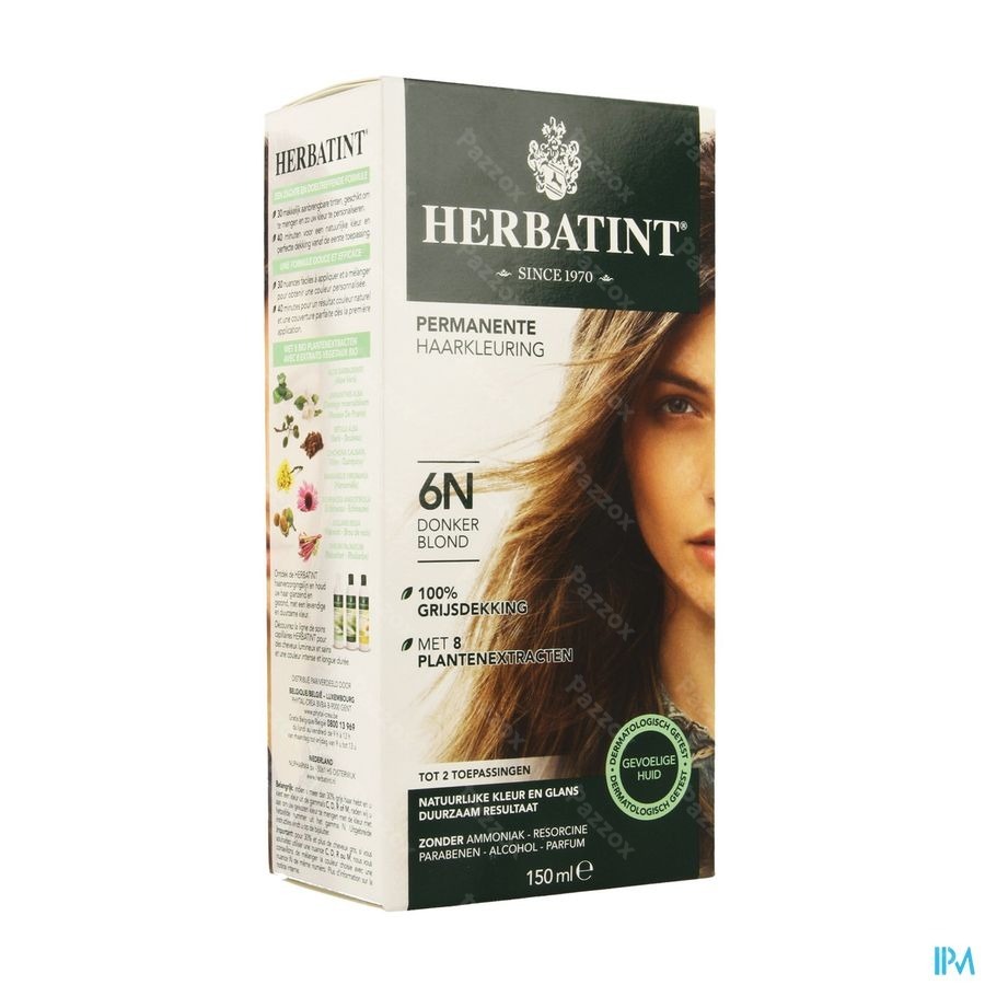 Herbatint Permanente Haarkleuring Donkerblond 6N Gevoelige Hoofdhuid 150ml
