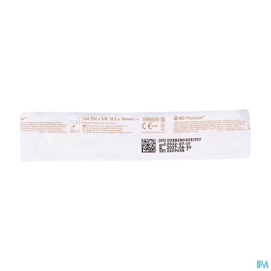 Bd Plastipak Ser.+aig.tuberc. 1ml+25g 5/8 1 303175