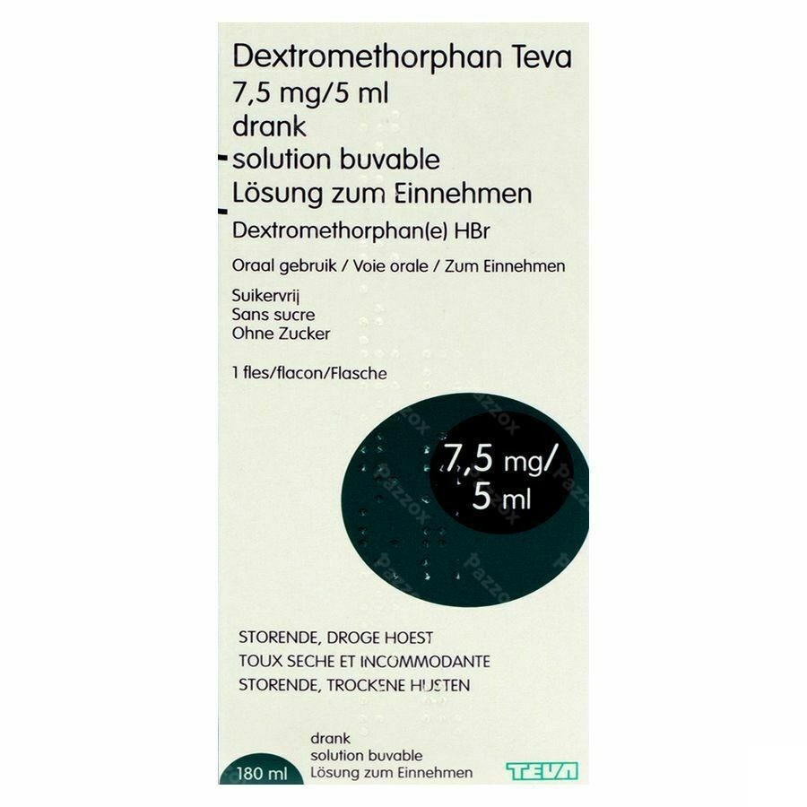 Dextromethorphan Teva Siroop 7,5mg/5ml Droge Hoest 180ml
