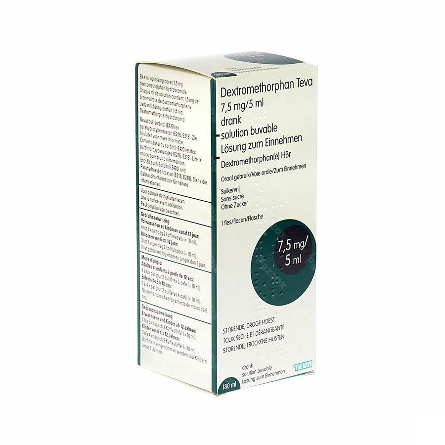 Dextromethorphan Teva Siroop 7,5mg/5ml Droge Hoest 180ml