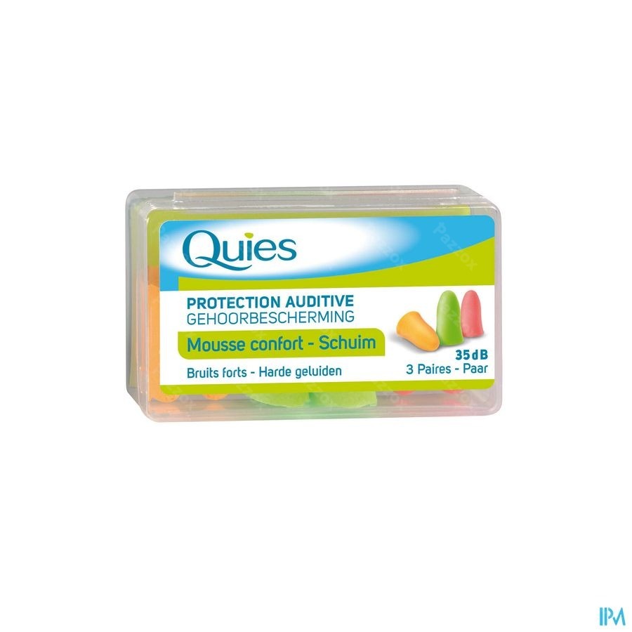 Quies Protection Auditive Mousse Fluo 3 Paires Bouchons d' - Pazzox