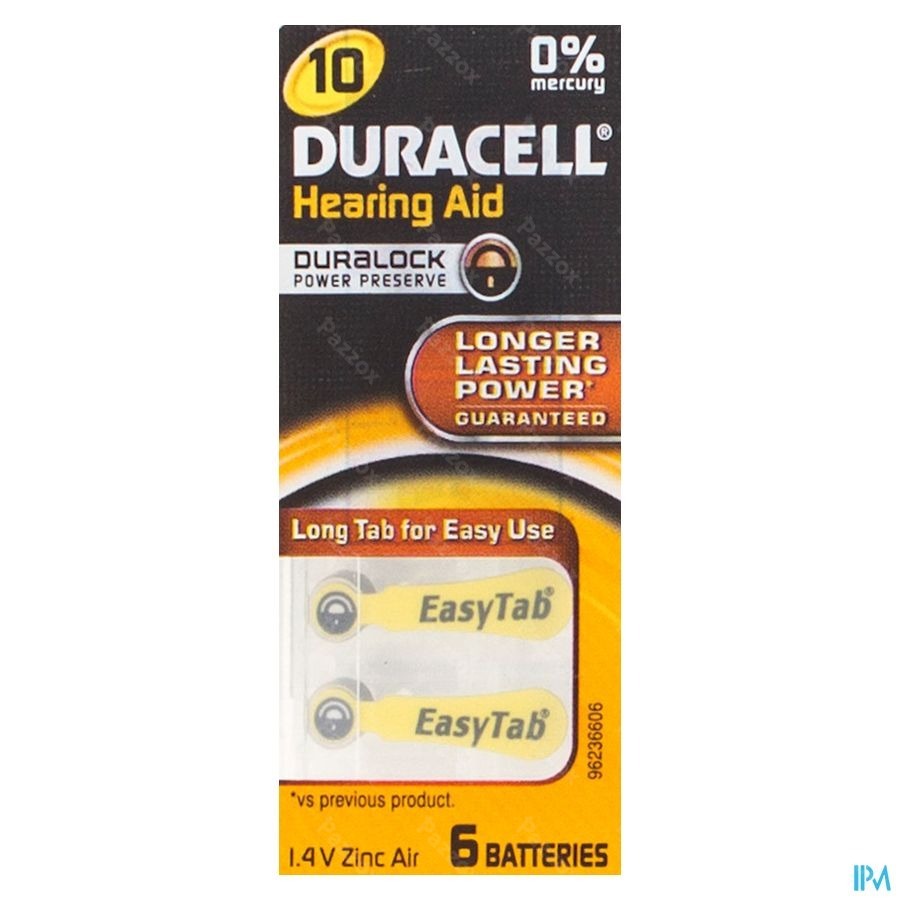 Duracell Easytab Hoorbatterij Da10 6 Geel