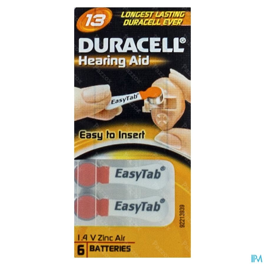 Duracell Easytab Pile Auditive Da13 6 Orange