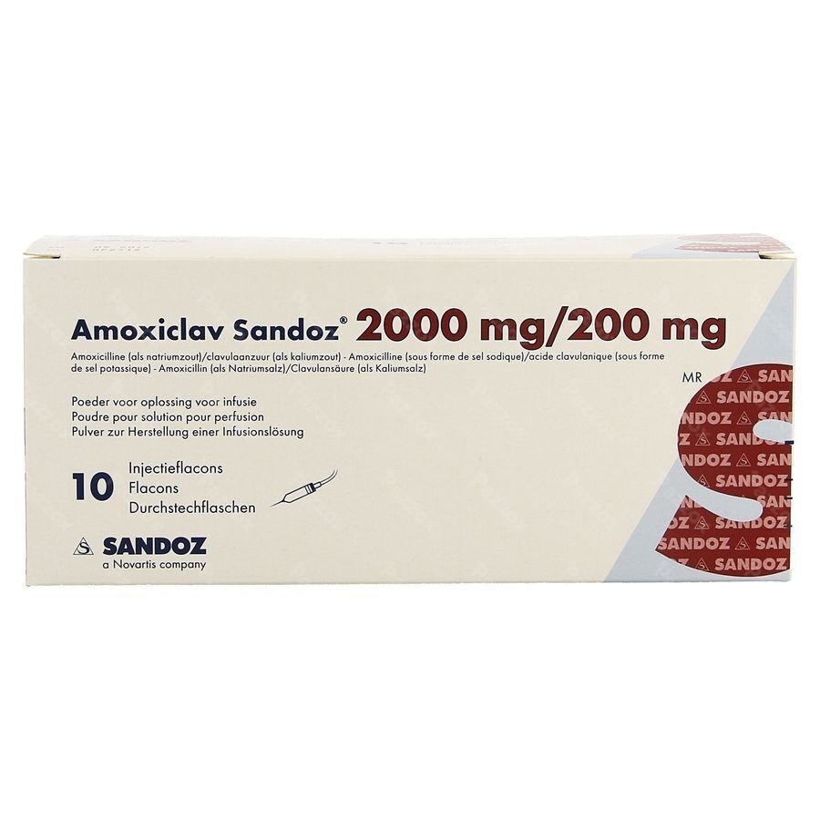 Amoxiclav Sandoz 2 000 mg - 200 mg inf. opl. (pdr.) i.v. flac. 10 (200 mg - 200 mg)