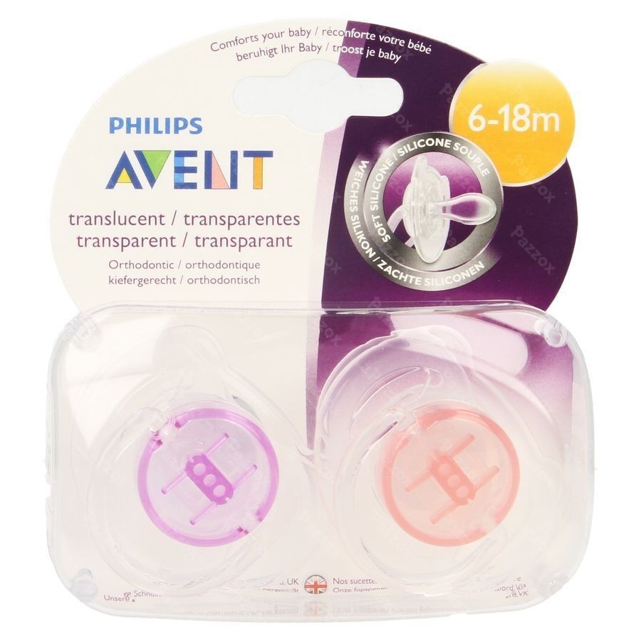 Philips Avent Sucette Transparent Silicone 2 Pi&egrave;ce(s) +6m