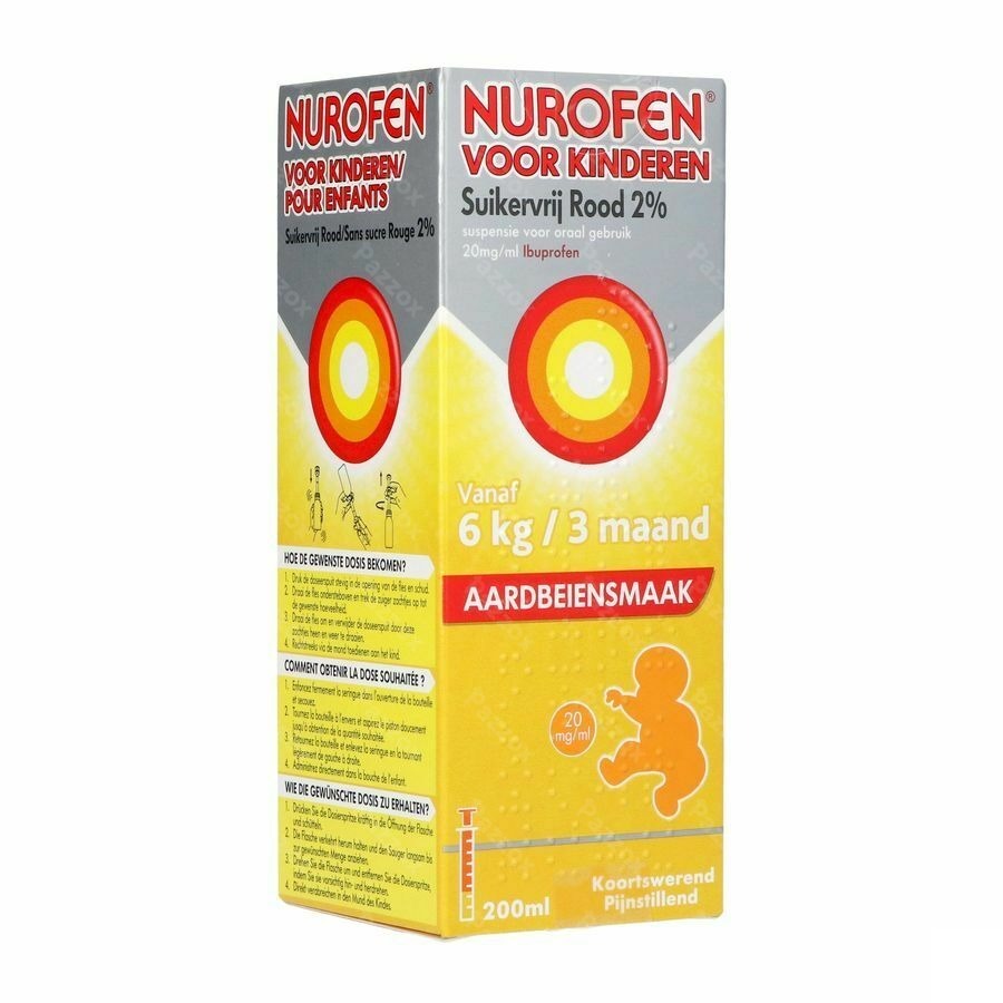 Nurofen Kind Suikervrij Aardbei 2 % 200ml