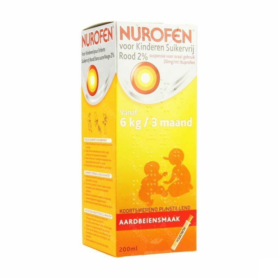 Nurofen Kind Suikervrij Aardbei 2 % 200ml