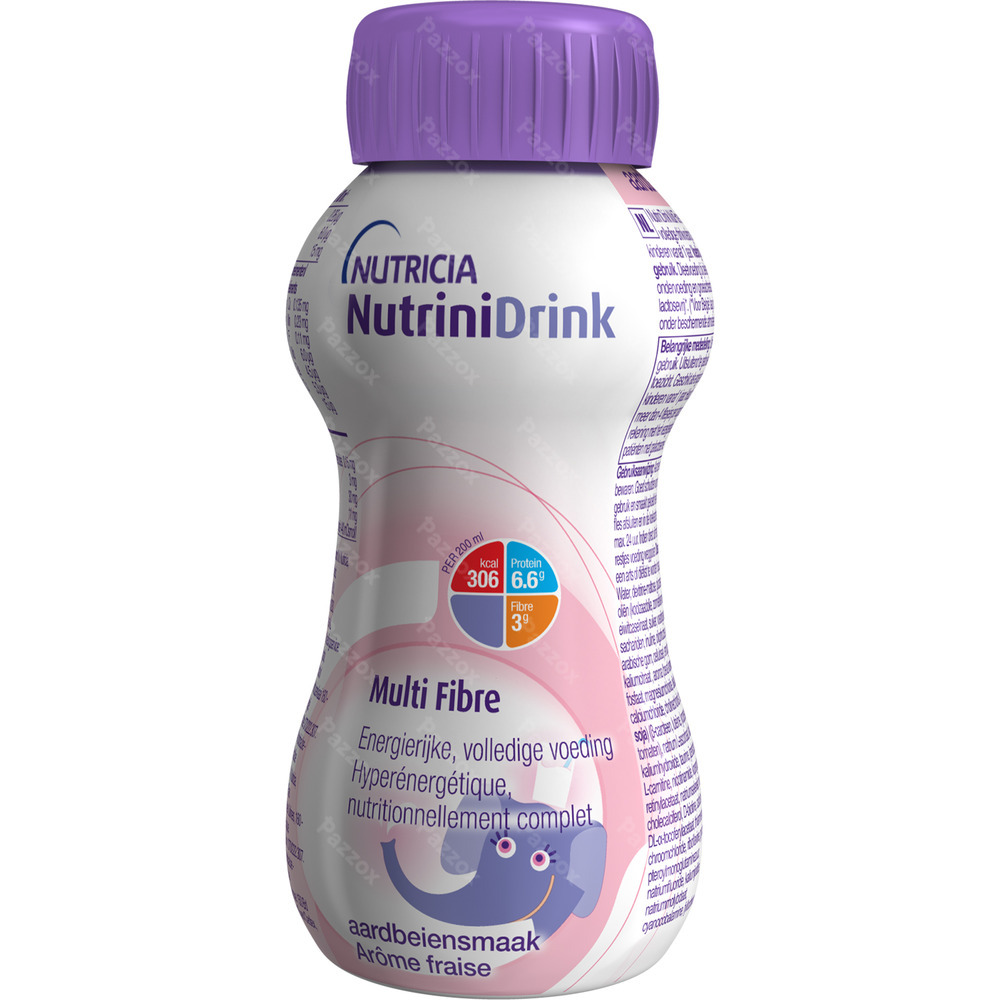 NutriniDrink Multi Fibre Arôme Fraise Bouteille 200ml