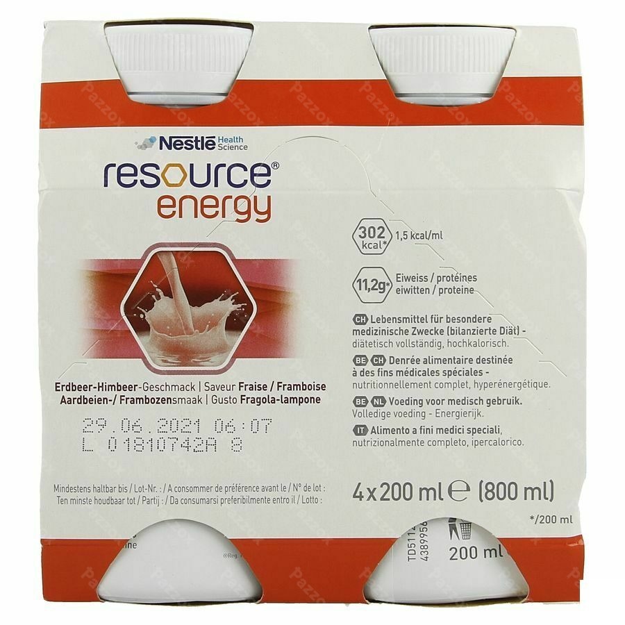 Resource Energy Drink Aardbei-framboos 4x200ml