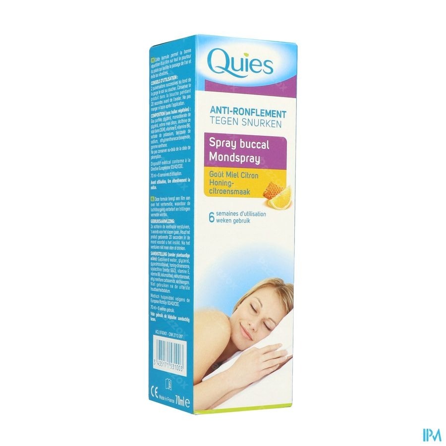 Quies Tegen Snurken Honing Citroensmaak Mondspray 70ml