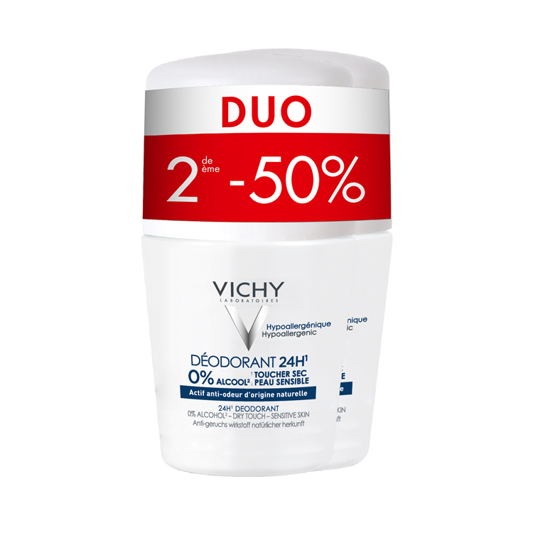 Vichy Déodorant Sans Sels D'aluminium Roll-on 24h - Peau Réactive | Duo 2x50ml