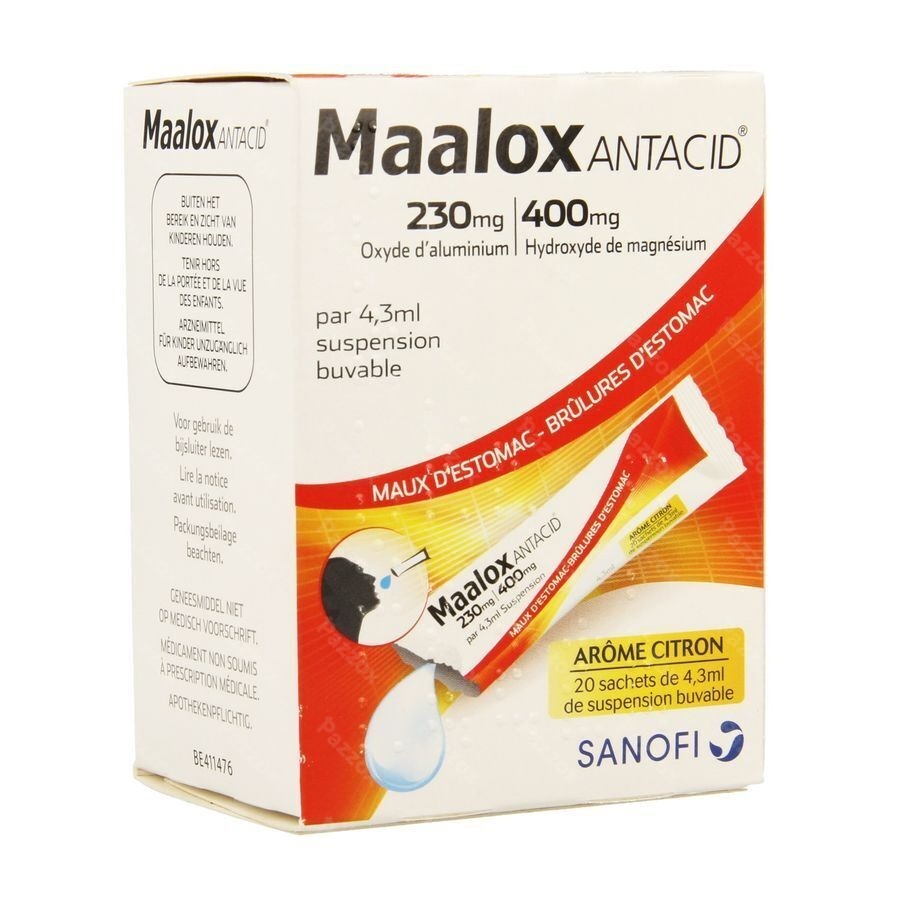 Maalox Antacid Lemon 230mg/400mg Susp Or. 20x4,3ml