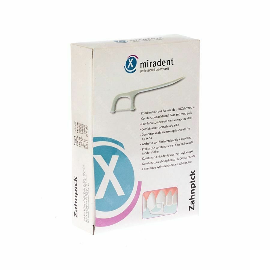 Miradent Cure-dent avec fil dentaire 100 pcs – emballé individuellement