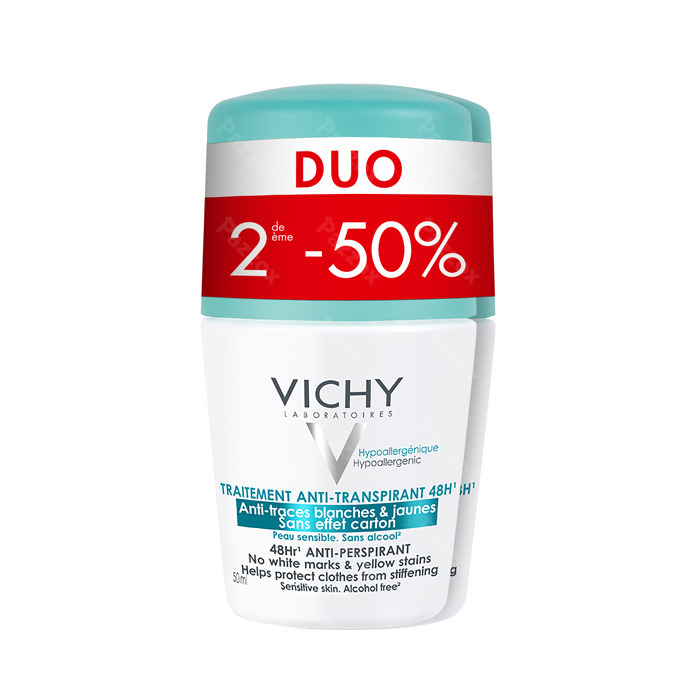Anti Deo Transpirant Anti-traces Jaunes Et Blanches Roll-on 48h | Duo 2x50ml
