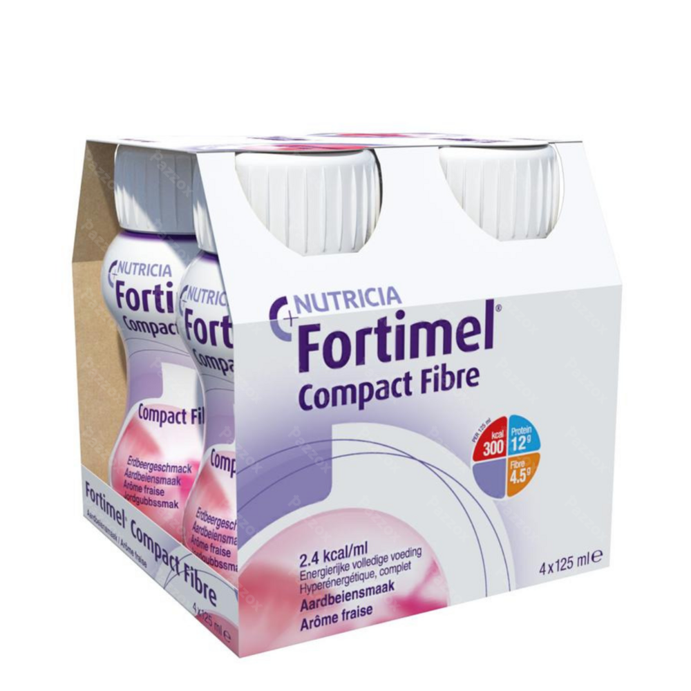 Fortimel Compact Fibre Aardbei Flesjes 4x125ml
