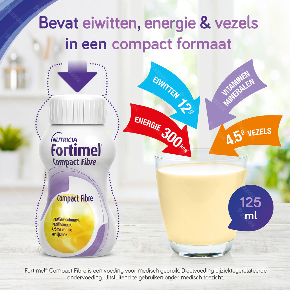 Fortimel Compact Fibre Aardbei Flesjes 4x125ml