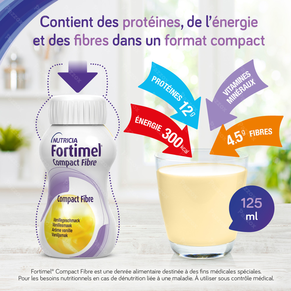 Fortimel Compact Fibre Vanille Bouteilles 4x125ml