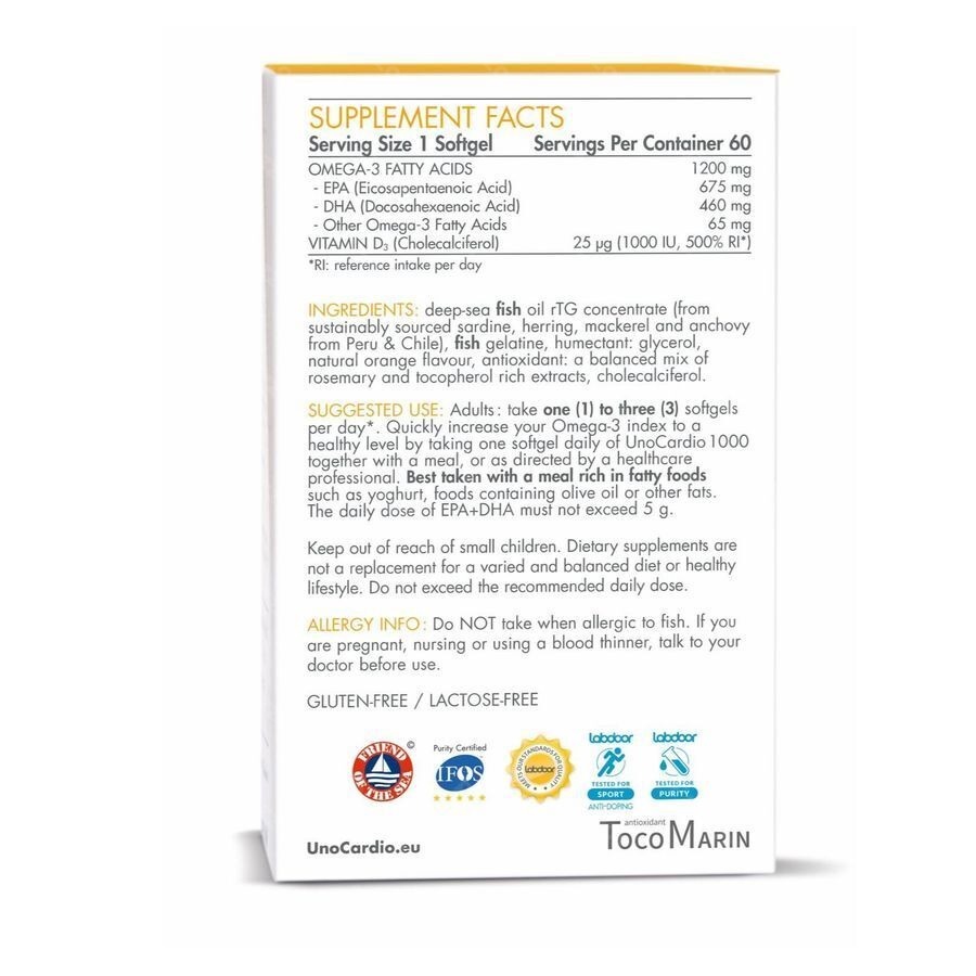 Unocardio 1000 + Vitamine D 1000 60 Softgels 