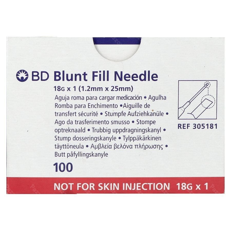 Bd Blunt Fill Optreknaald Stomp 18g 25mm 100