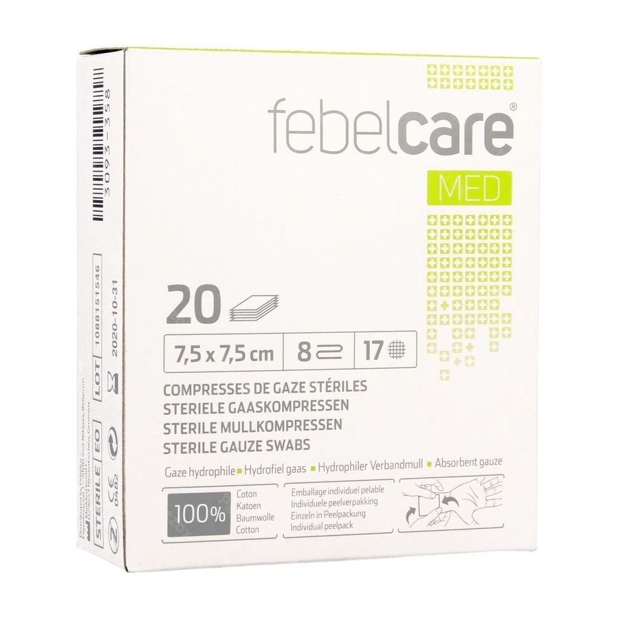 Febelcare Med1 Steriele Gaaskompres 7,5x7,5cm 20x1