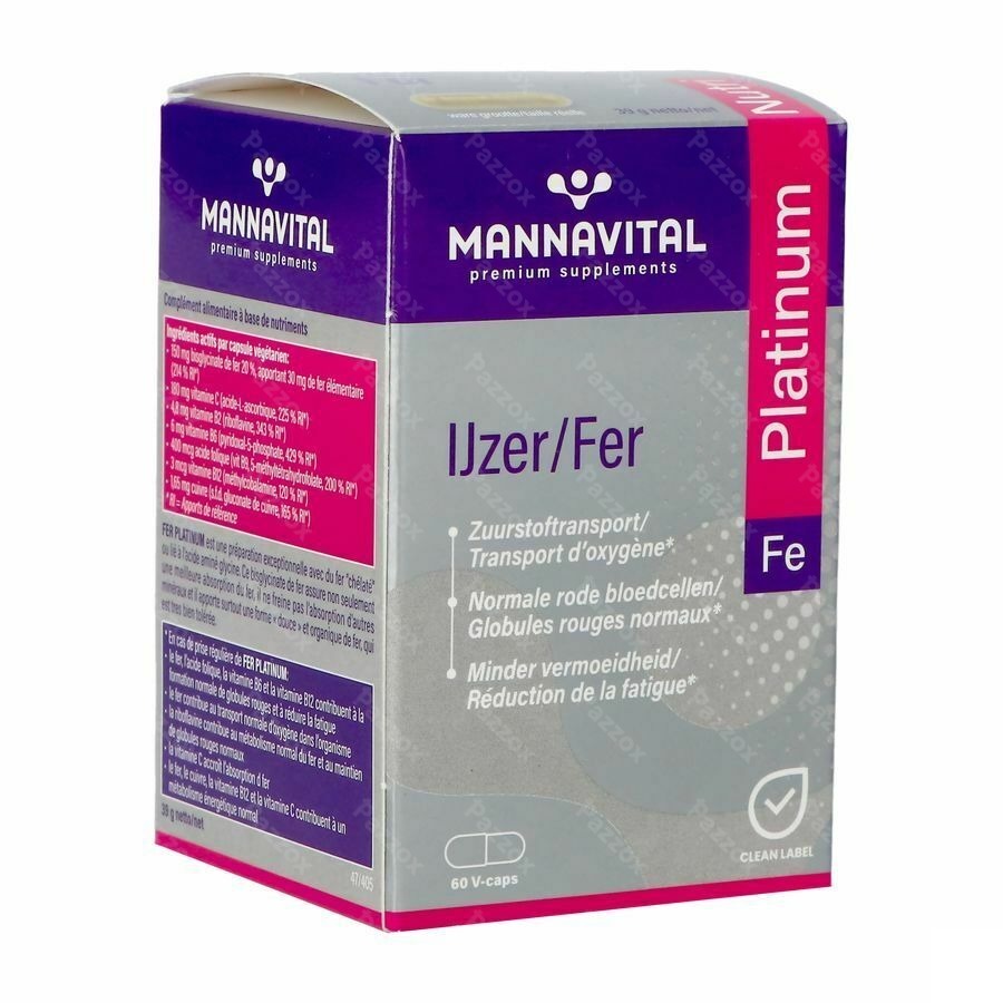 Mannavital Ijzer Platinum 60 Vegetarische Capsules