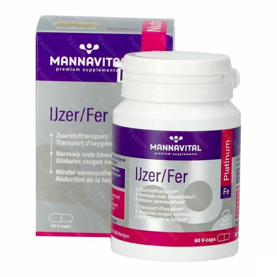 Mannavital Ijzer Platinum 60 Vegetarische Capsules