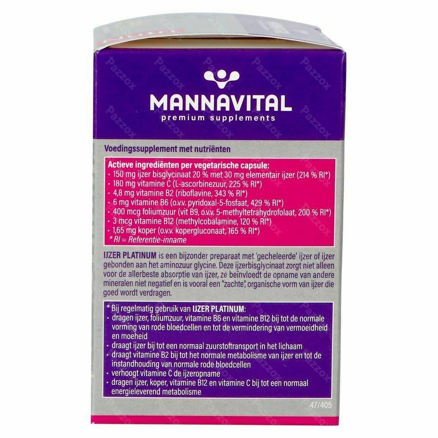 Mannavital Ijzer Platinum 60 Vegetarische Capsules