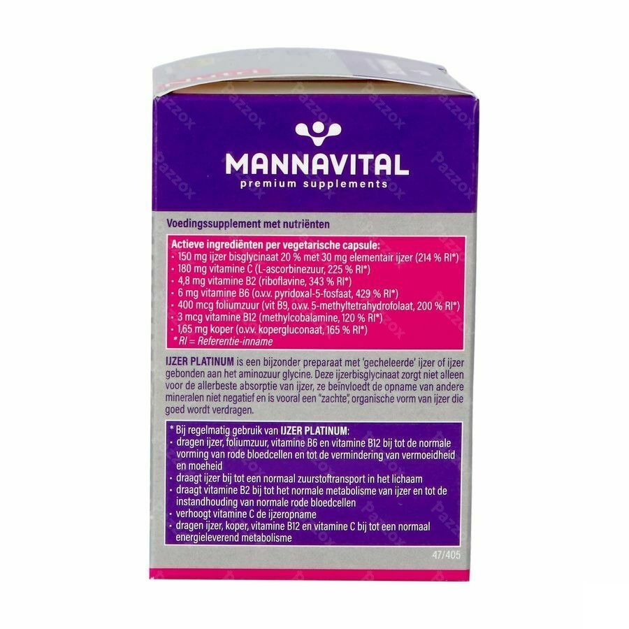 Mannavital Ijzer Platinum 60 Vegetarische Capsules