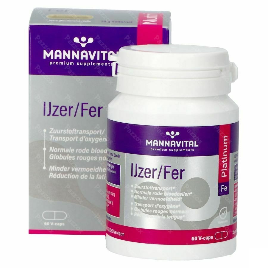 Mannavital Ijzer Platinum 60 Vegetarische Capsules