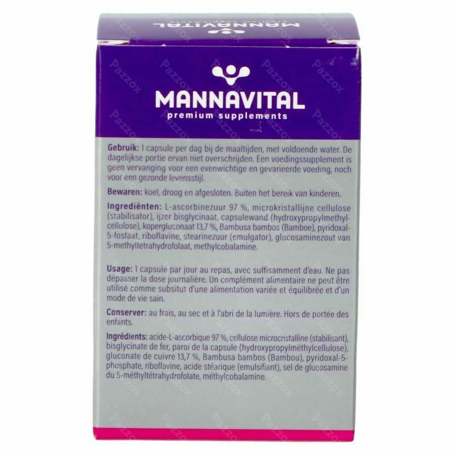 Mannavital Ijzer Platinum 60 Vegetarische Capsules