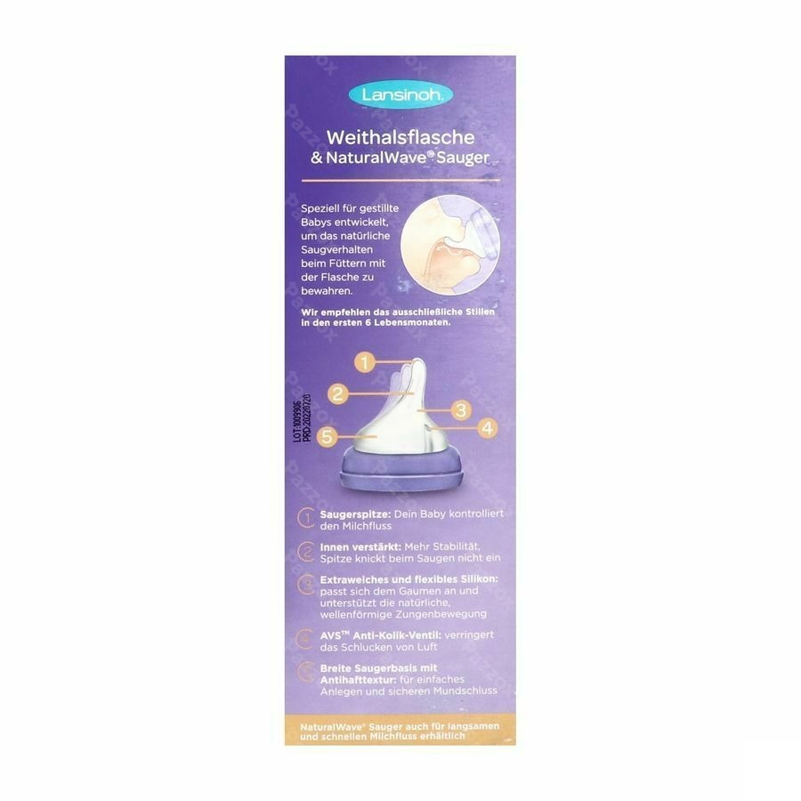Lansinoh Zuigfles + Natural Wave Speen 240ml