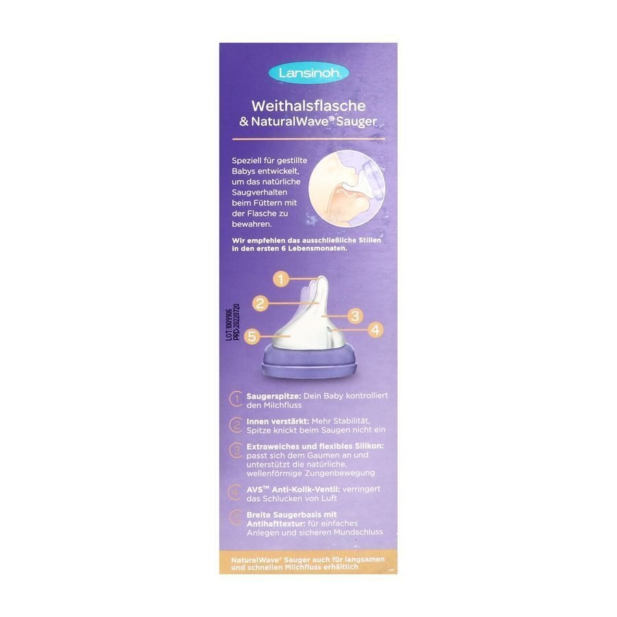 Lansinoh Zuigfles + Natural Wave Speen 240ml