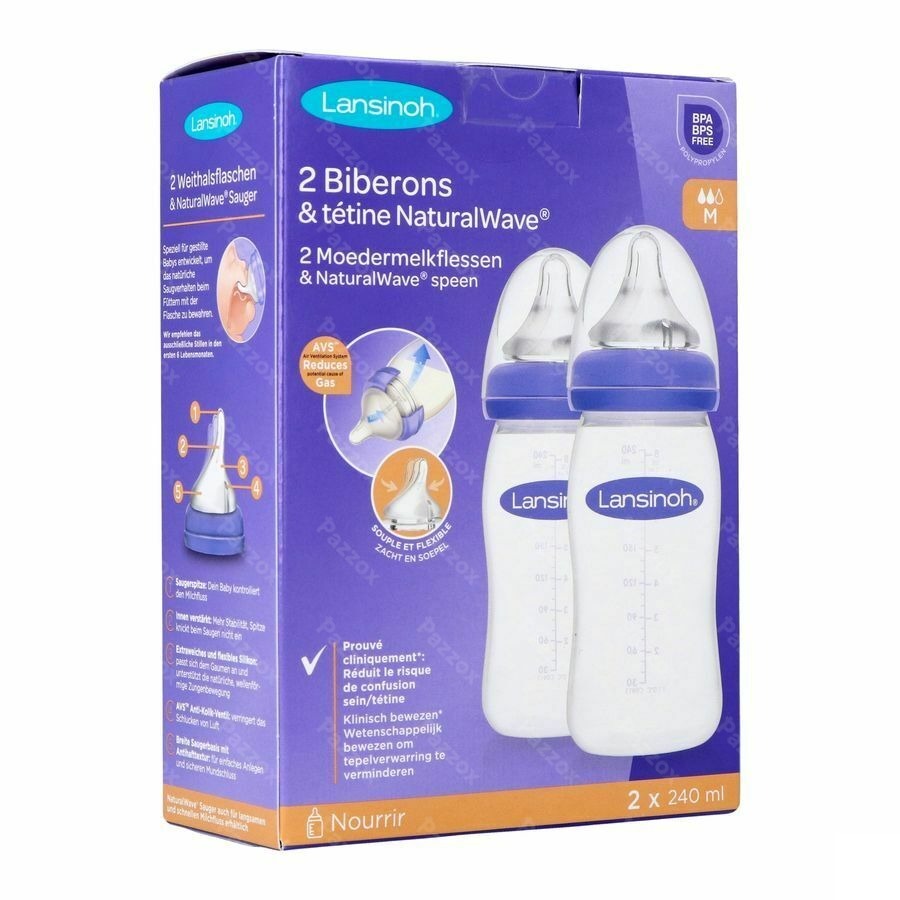 Lansinoh Zuigfles + Natural Wave Speen 2x240ml