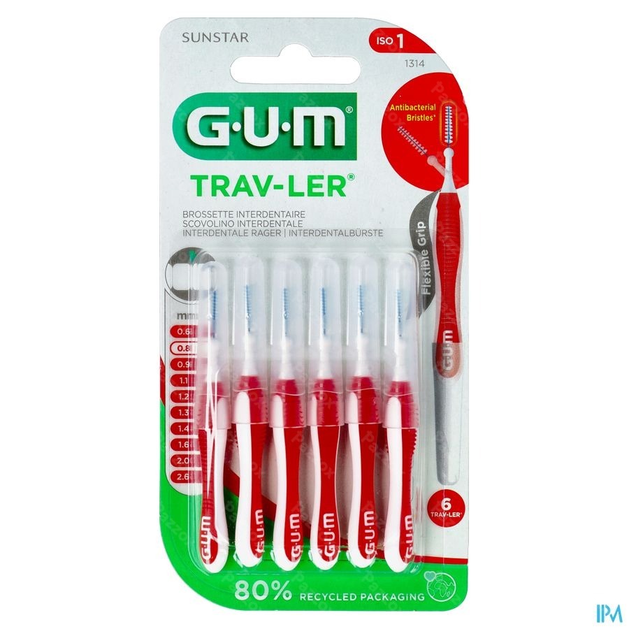 Gum Trav-Ler Interdentaal Borsteltje 0,8mm 6 Stuks