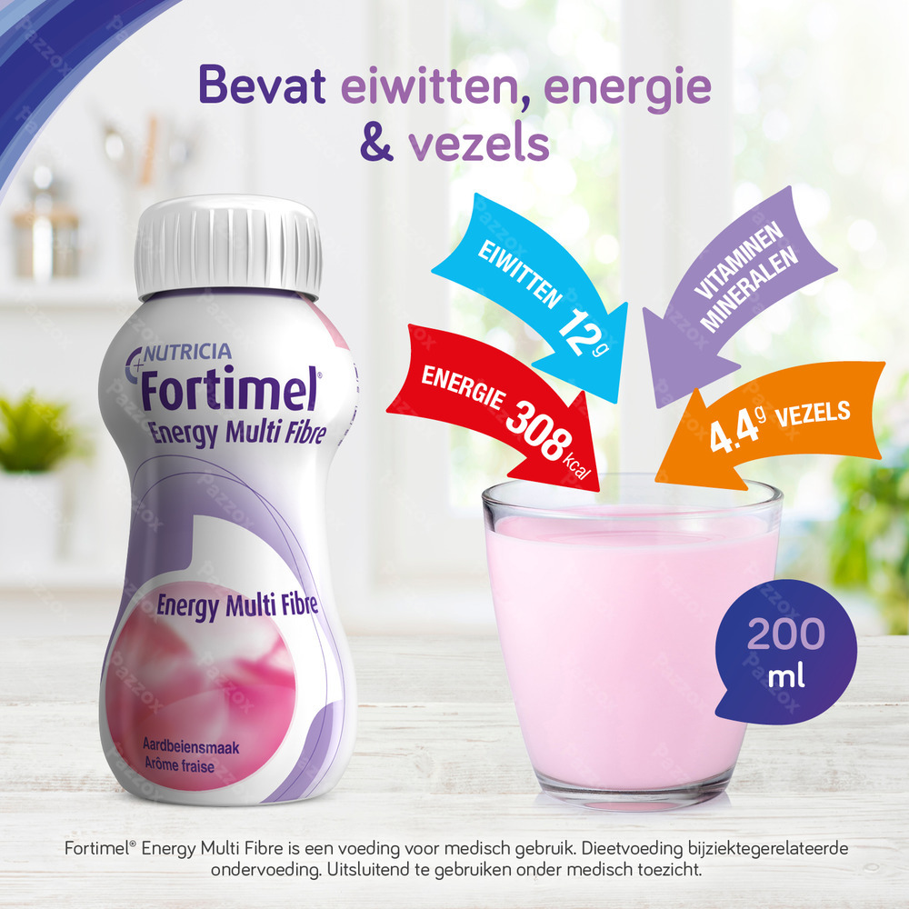 Fortimel Energy Multi Fibre Vanille Flesjes 4x200ml