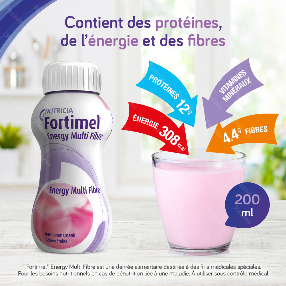 Fortimel Energy Multi Fibre Chocolat Bouteilles 4x200ml