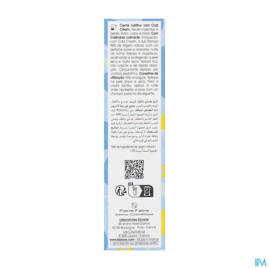 Klorane Baby Voedende Creme Met Cold Cream Tube 40ml