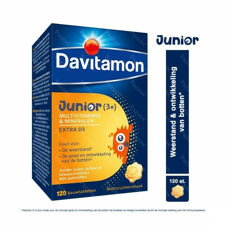Davitamon Junior Multivitamine Vruchtensmaak 120 Kauwtabletten