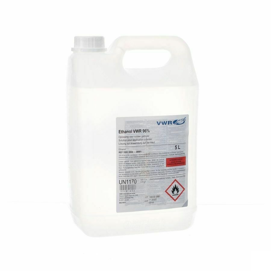 Ethanol Vwr 96% Opl Voor Cutaan Gebruik Fl 5l