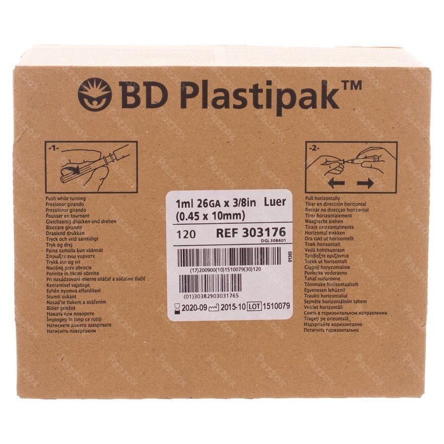 Bd Plastipak Spuit+nld Tuberculine 1ml+26g 3/8 120