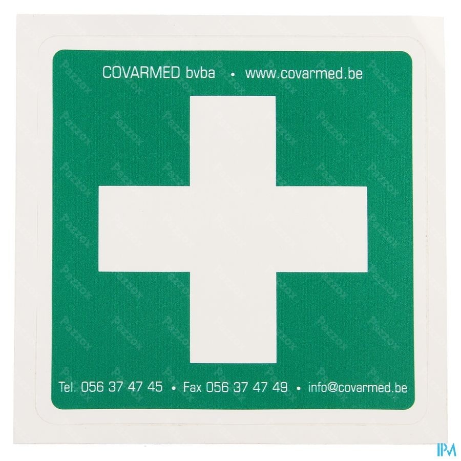 Sticker Groen Wit Kruis Ehbo 10x10cm