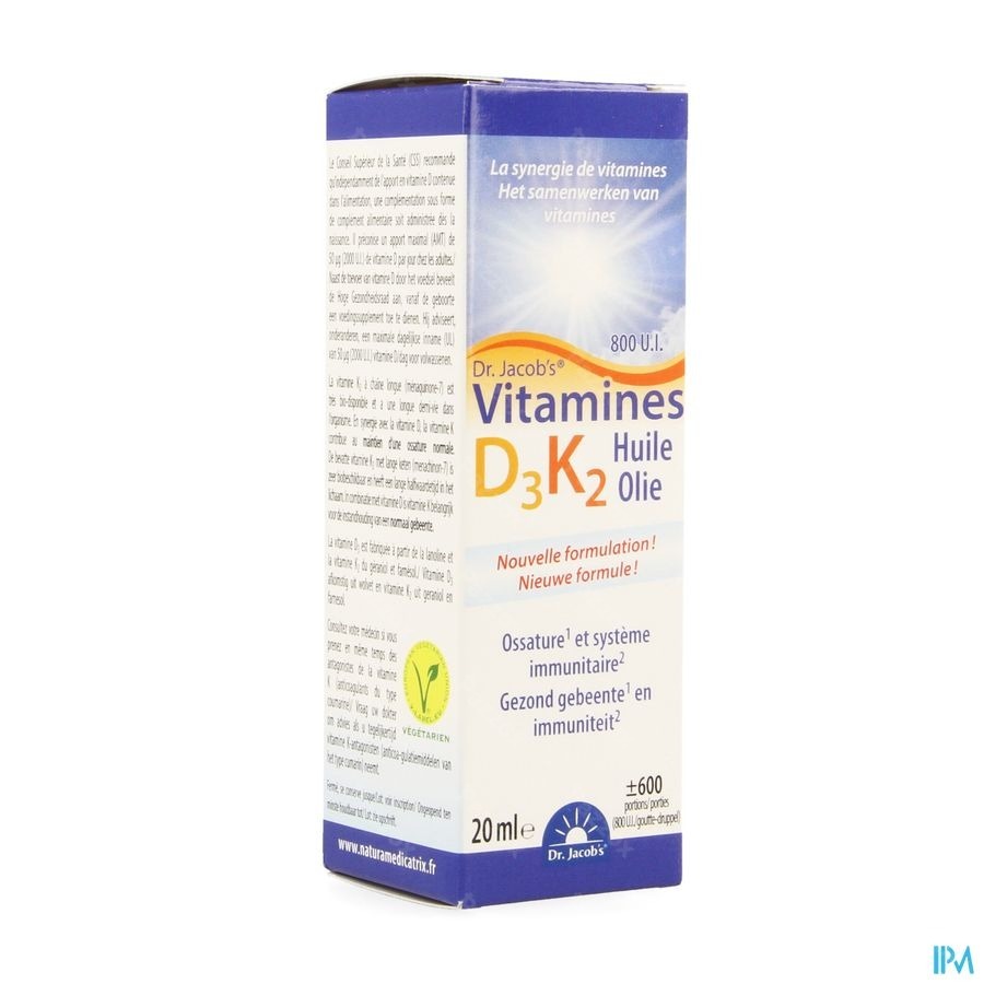 Dr Jacob's Vitamine D3 800 IU + K2 19µg Druppels 20ml