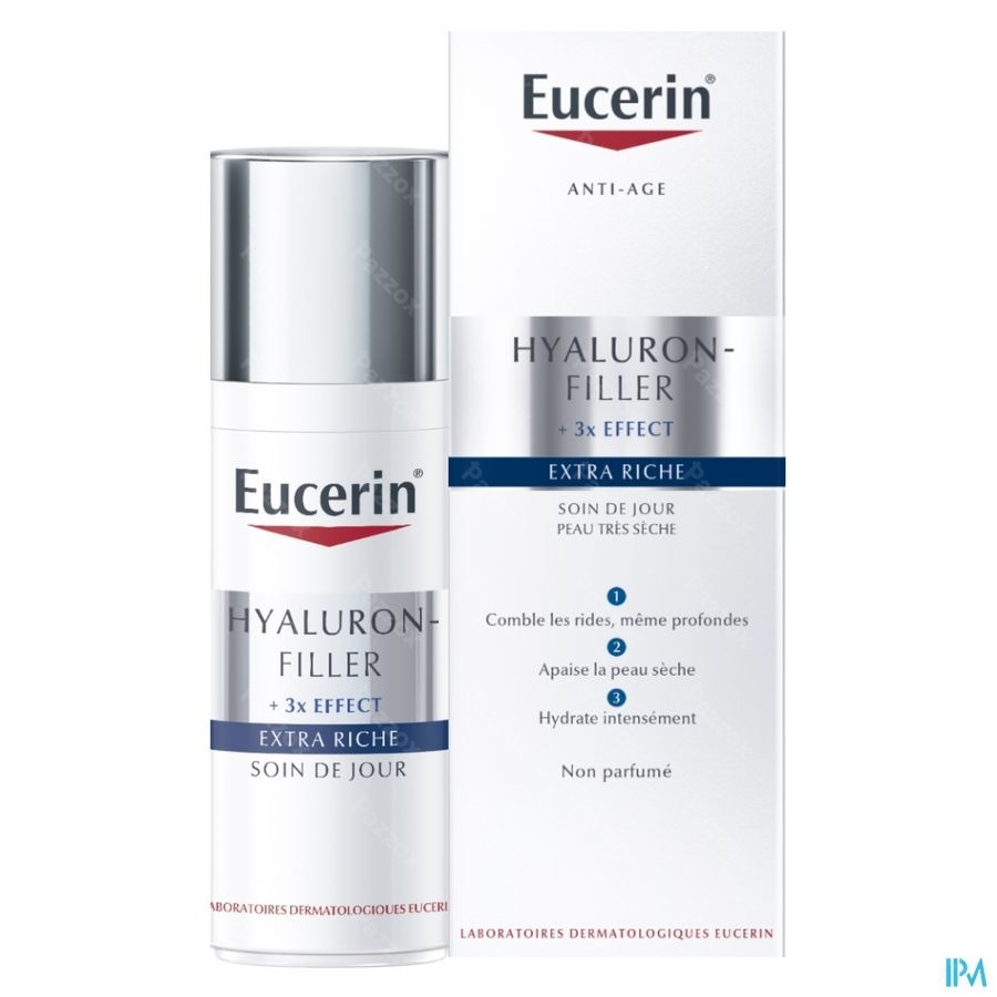 Eucerin Hyaluron-Filler Extra Riche Soin de Jour Crème Anti-Rides et Anti-Age Peau Très Sèche 50ml