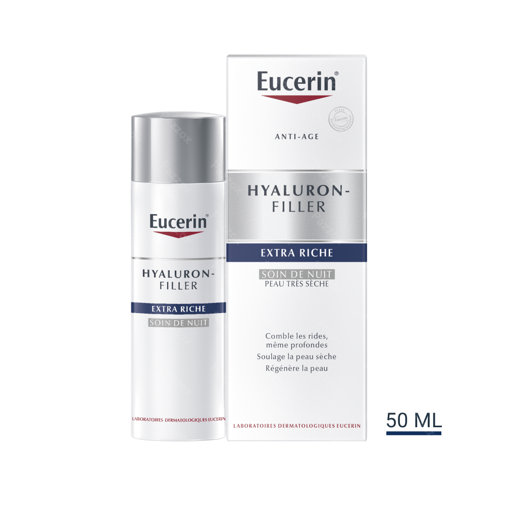 Eucerin Hyaluron-Filler Extra Riche Soin de Nuit Anti-Rides et Anti-Age Peau Très Sèche 50ml