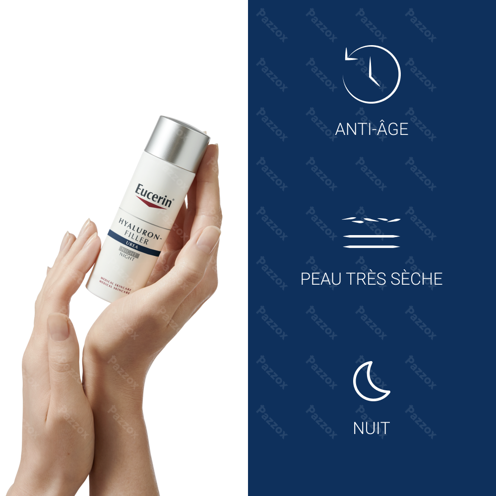 Eucerin Hyaluron-Filler Extra Riche Soin de Nuit Anti-Rides et Anti-Age Peau Très Sèche 50ml