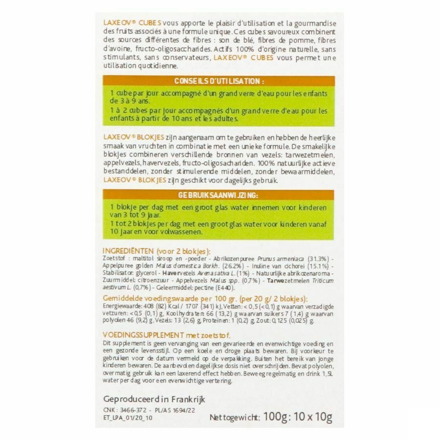 Laxeov Pomme-abricot Cubes 10xx10g